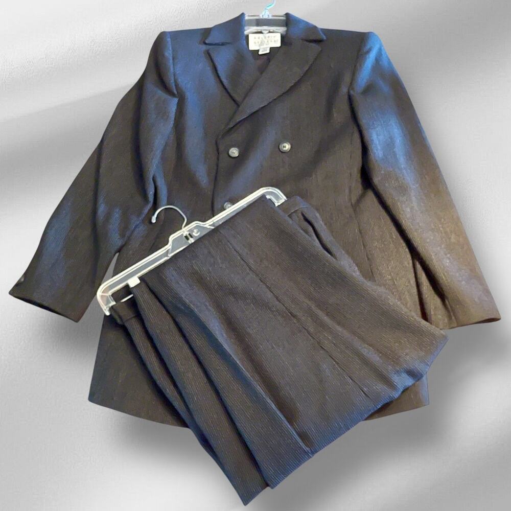 Valerie Stevens Doubler Breasted Pure Wool Pant Suit Women's Sz 12 Two-Piece Blk